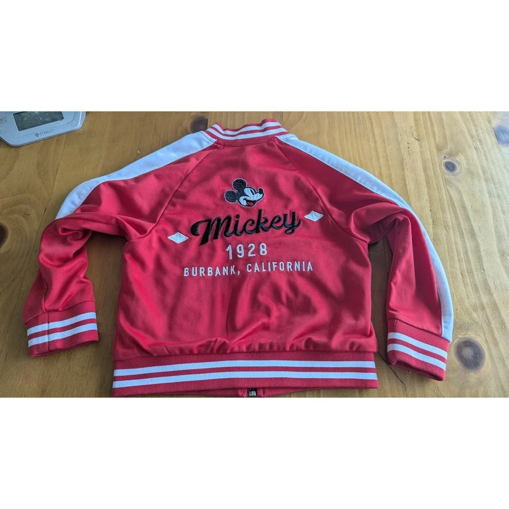 Disney Mickey Mouse Kids Red Track Jacket Zip Up Varsity Burbank 1928 Size 3‎